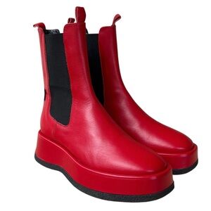 MARCO MOREO Red Leather & Black Chelsea Platform Boots
